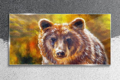 Face of a bear in golden tones Glass Wall Art