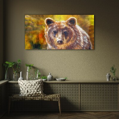 Face of a bear in golden tones Glass Wall Art