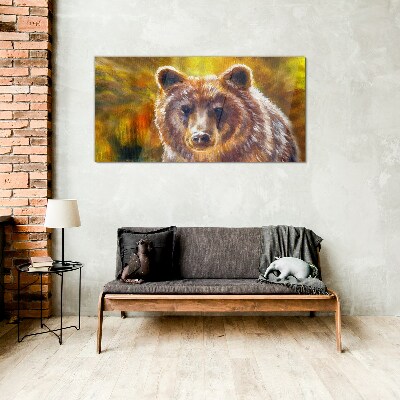 Face of a bear in golden tones Glass Wall Art