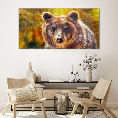 Face of a bear in golden tones Glass Wall Art