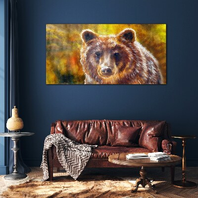 Face of a bear in golden tones Glass Wall Art
