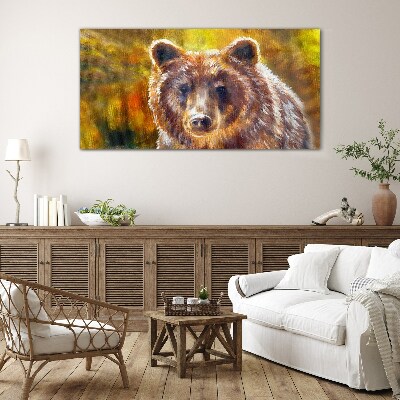Face of a bear in golden tones Glass Wall Art