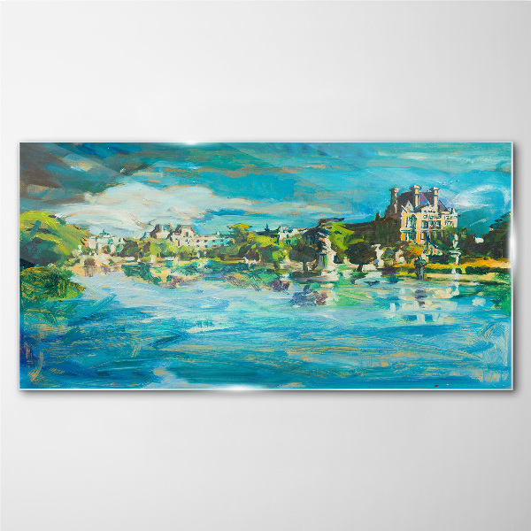 The reservoir in the sunlight Glass Wall Art