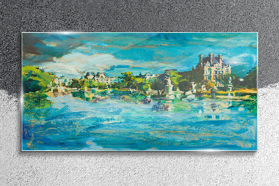 The reservoir in the sunlight Glass Wall Art