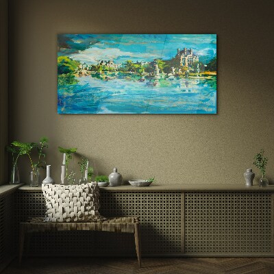 The reservoir in the sunlight Glass Wall Art
