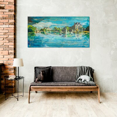 The reservoir in the sunlight Glass Wall Art