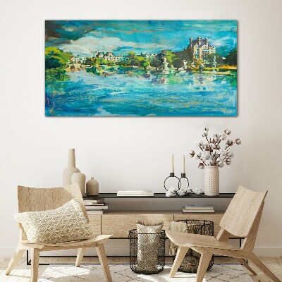 The reservoir in the sunlight Glass Wall Art
