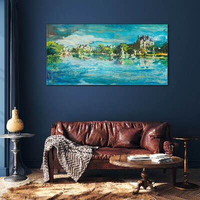 The reservoir in the sunlight Glass Wall Art