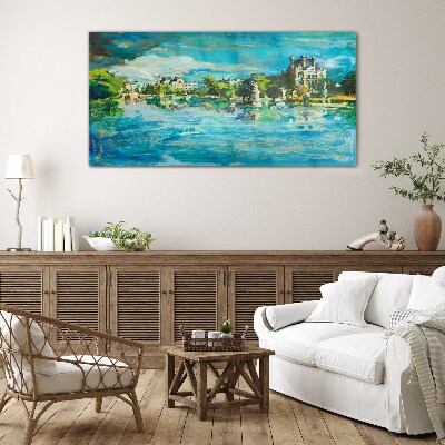 The reservoir in the sunlight Glass Wall Art