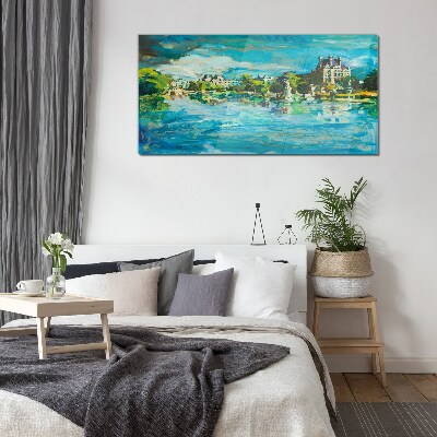 The reservoir in the sunlight Glass Wall Art