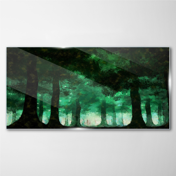 Green forest in misty light Glass Wall Art