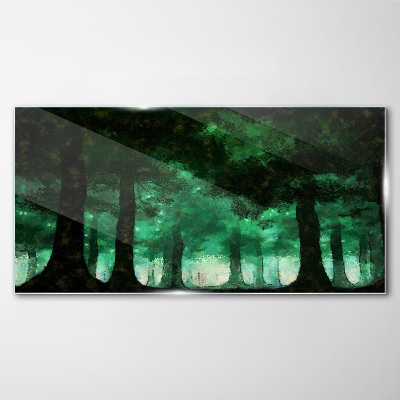 Green forest in misty light Glass Wall Art