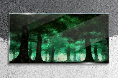 Green forest in misty light Glass Wall Art