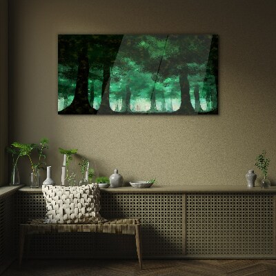 Green forest in misty light Glass Wall Art