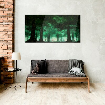 Green forest in misty light Glass Wall Art