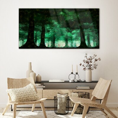Green forest in misty light Glass Wall Art