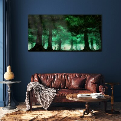 Green forest in misty light Glass Wall Art