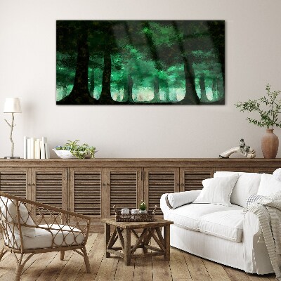 Green forest in misty light Glass Wall Art
