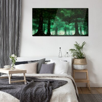 Green forest in misty light Glass Wall Art