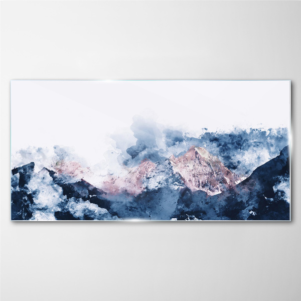 Mountain landscape in shades of blue Glass Wall Art