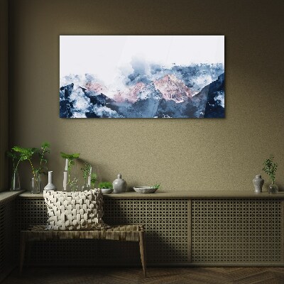 Mountain landscape in shades of blue Glass Wall Art