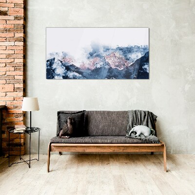 Mountain landscape in shades of blue Glass Wall Art