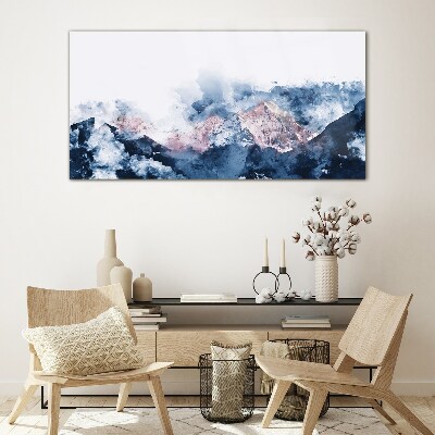 Mountain landscape in shades of blue Glass Wall Art