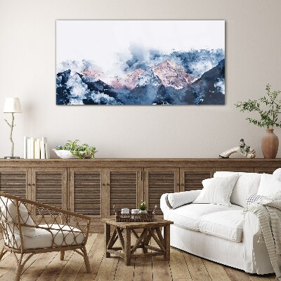 Mountain landscape in shades of blue Glass Wall Art