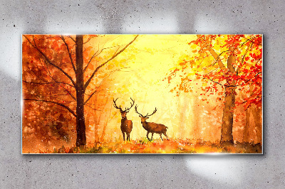 Autumn meeting of deer Glass Wall Art