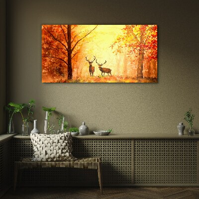 Autumn meeting of deer Glass Wall Art