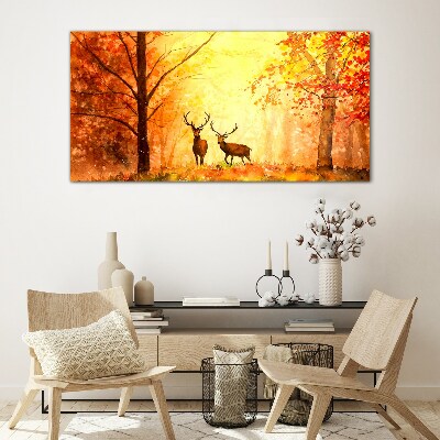 Autumn meeting of deer Glass Wall Art