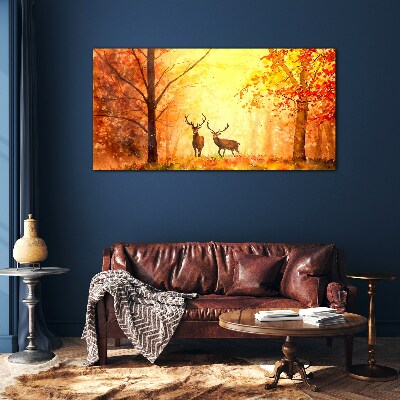 Autumn meeting of deer Glass Wall Art