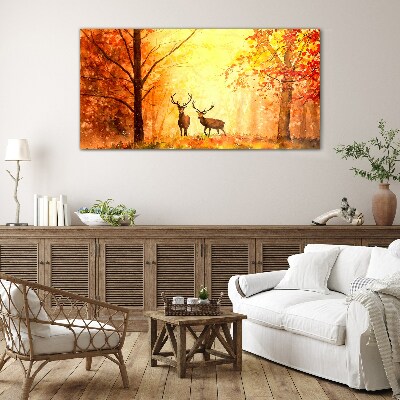 Autumn meeting of deer Glass Wall Art