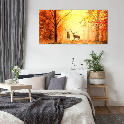 Autumn meeting of deer Glass Wall Art