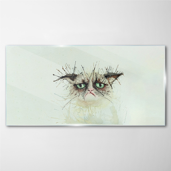 Sad cat with green eyes Glass Wall Art
