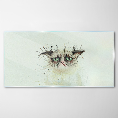 Sad cat with green eyes Glass Wall Art