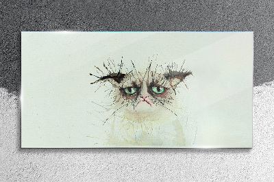 Sad cat with green eyes Glass Wall Art
