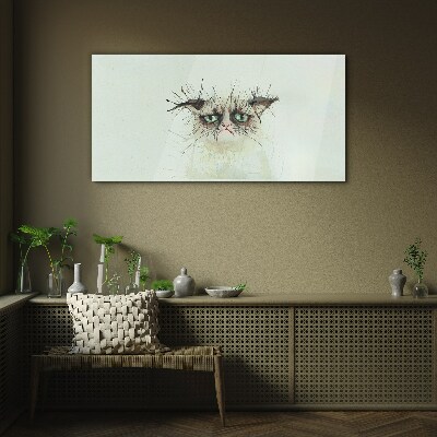 Sad cat with green eyes Glass Wall Art