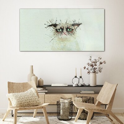 Sad cat with green eyes Glass Wall Art