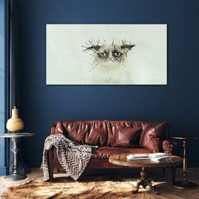 Sad cat with green eyes Glass Wall Art