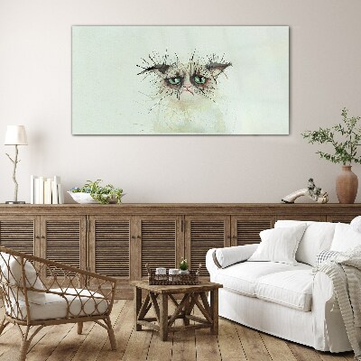 Sad cat with green eyes Glass Wall Art