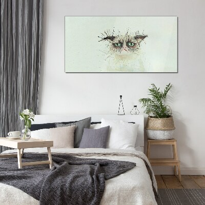 Sad cat with green eyes Glass Wall Art