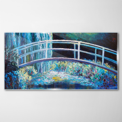 Bridge painting flowers Glass Wall Art