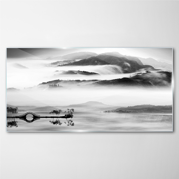 Misty mountain panorama Glass Wall Art