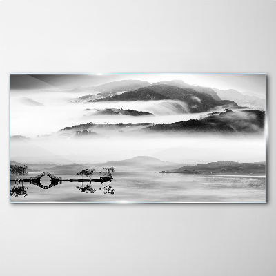 Misty mountain panorama Glass Wall Art