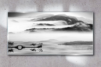 Misty mountain panorama Glass Wall Art
