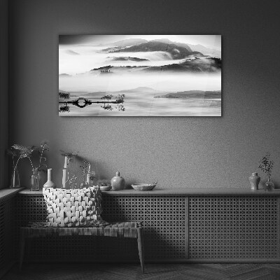 Misty mountain panorama Glass Wall Art
