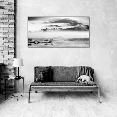Misty mountain panorama Glass Wall Art