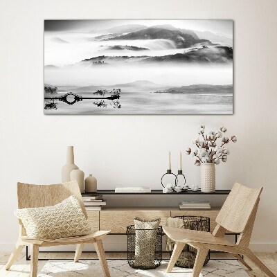 Misty mountain panorama Glass Wall Art