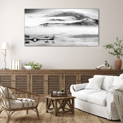Misty mountain panorama Glass Wall Art
